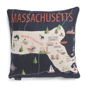 Envouge Embroidered Massachusetts Map Decorative Pillow